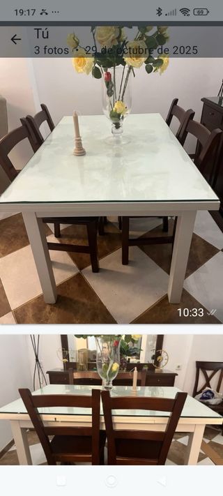 Mesa extensible de cristal y madera