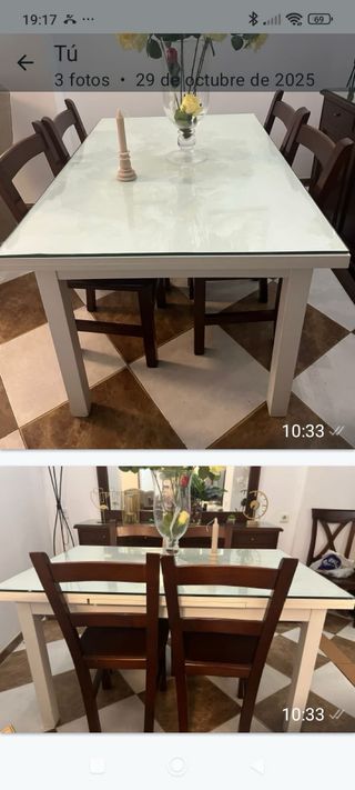 Mesa extensible de cristal y madera