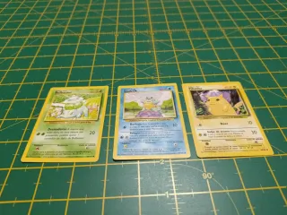 Cartas Pokémon Base Set (Bulbasaur, Squirtle, Pika