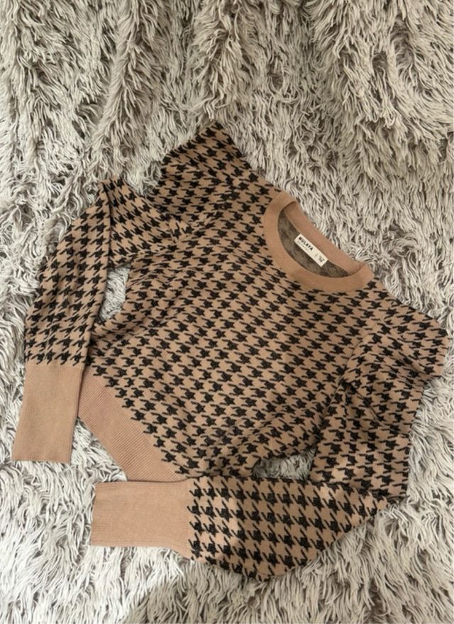 Jersey crop-top estampado pata de gallo