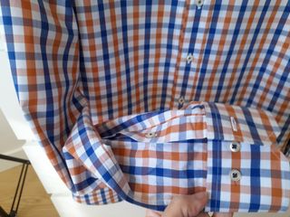Camisa de cuadros hombre azul y naranja