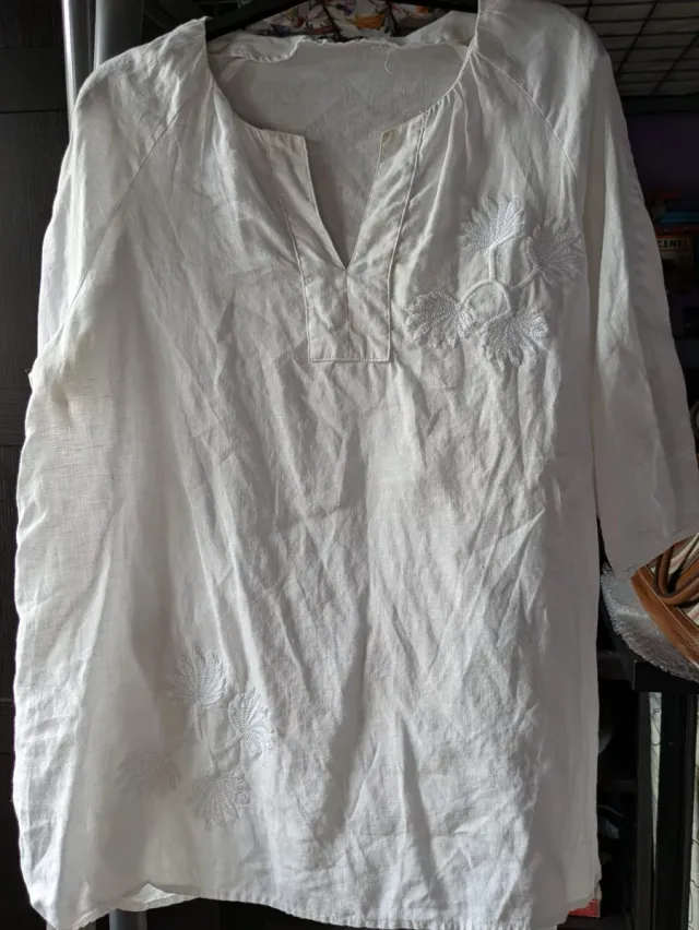 Blusa Lino Blanca Bordada Talla Única