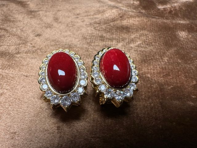 Pendientes vintage rubí rojo y oro