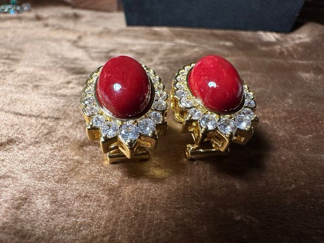 Pendientes vintage rubí rojo y oro