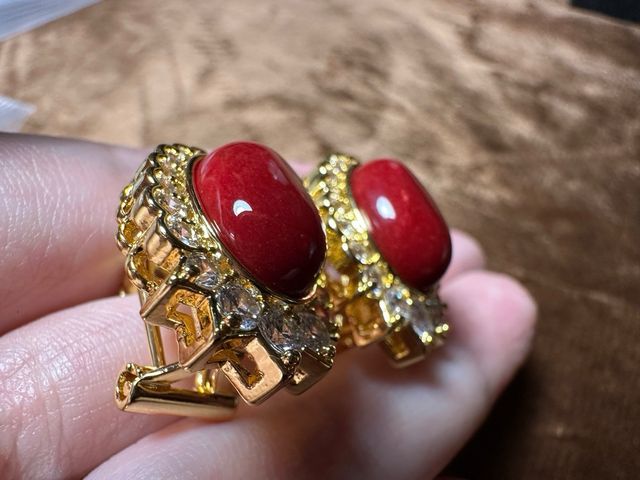 Pendientes vintage rubí rojo y oro