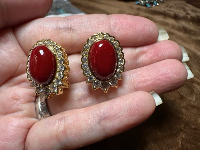 Pendientes vintage rubí rojo y oro