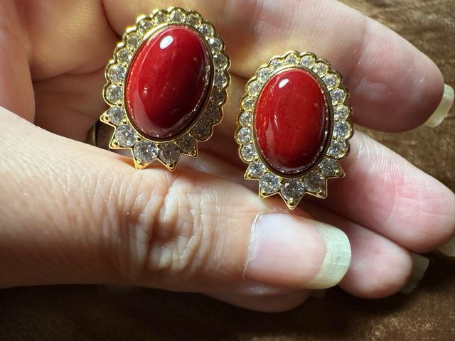 Pendientes vintage rubí rojo y oro