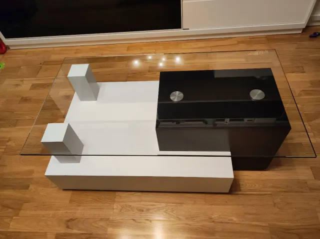 Mesa centro moderna vidrio blanco y negro