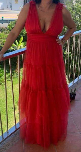 Vestido largo tul rojo fiesta