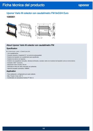 Colector suelo radiante UPONOR  8 salidas  9 salid