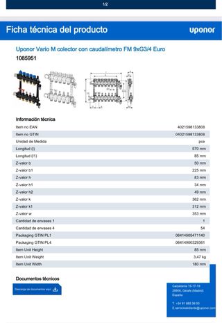 Colector suelo radiante UPONOR  8 salidas  9 salid