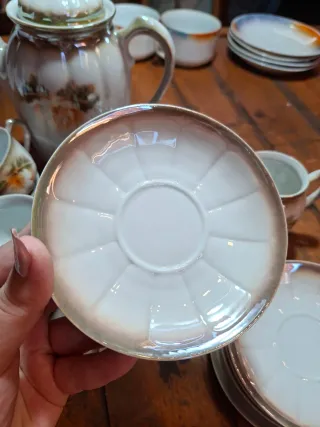 Juego de té porcelana floral verde