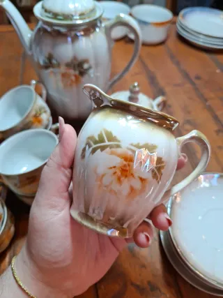 Juego de té porcelana floral verde