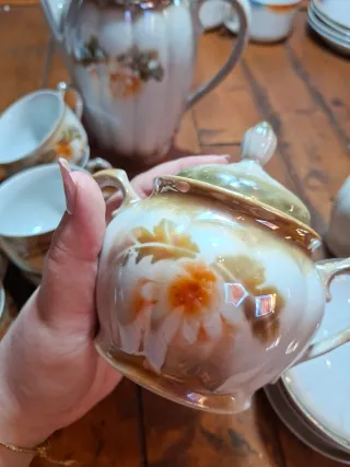 Juego de té porcelana floral verde