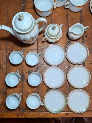 Juego de té porcelana floral verde