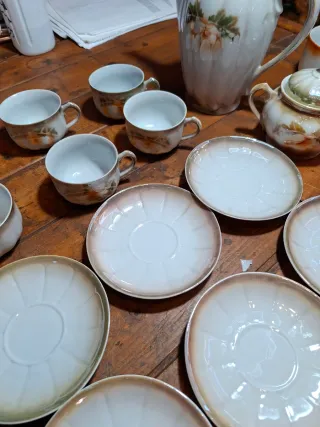 Juego de té porcelana floral verde