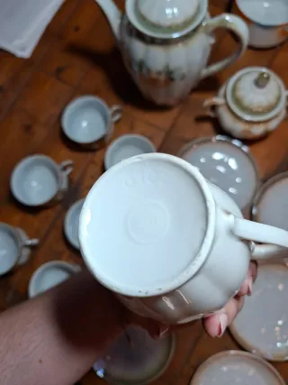 Juego de té porcelana floral verde