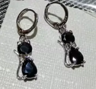 Collar y Pendientes Gato Negro Plata 925