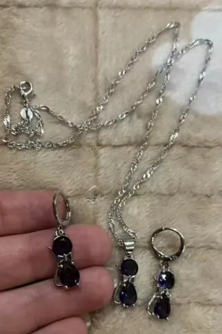 Collar y Pendientes Gato Negro Plata 925