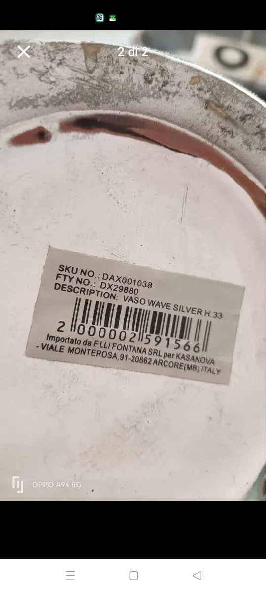 Vaso decorativo argento