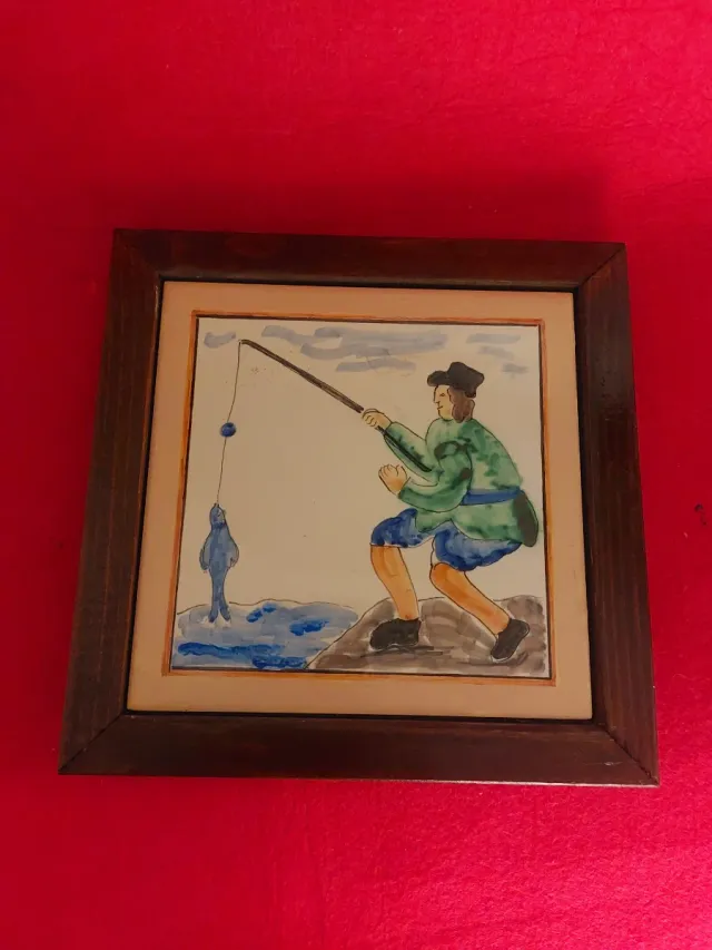Cuadro antiguo de azulejo artesanal oficios pesca