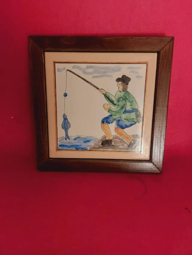 Cuadro antiguo de azulejo artesanal oficios pesca