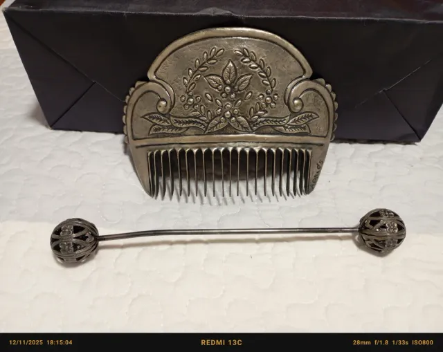 Peineta y gancho fallera plata vieja