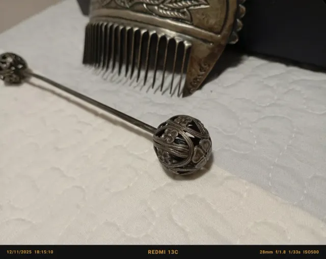 Peineta y gancho fallera plata vieja