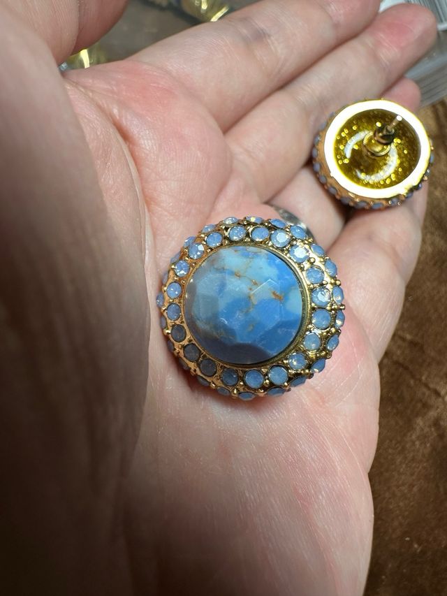 Pendientes vintage piedra azul y oro