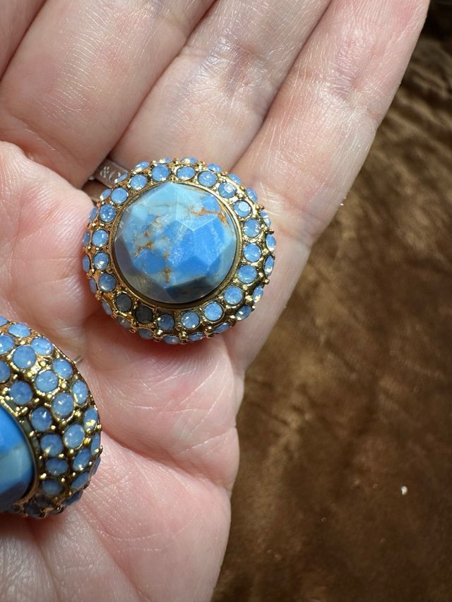 Pendientes vintage piedra azul y oro