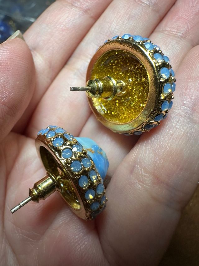 Pendientes vintage piedra azul y oro