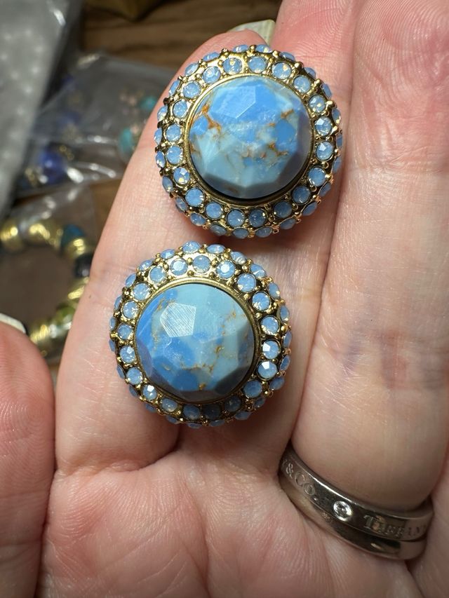 Pendientes vintage piedra azul y oro