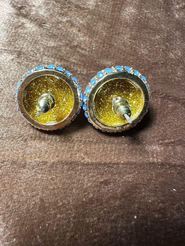 Pendientes vintage piedra azul y oro