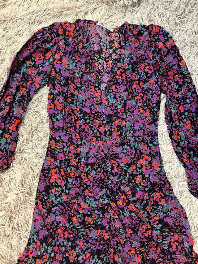 Vestido Zara Estampado Flores Morado