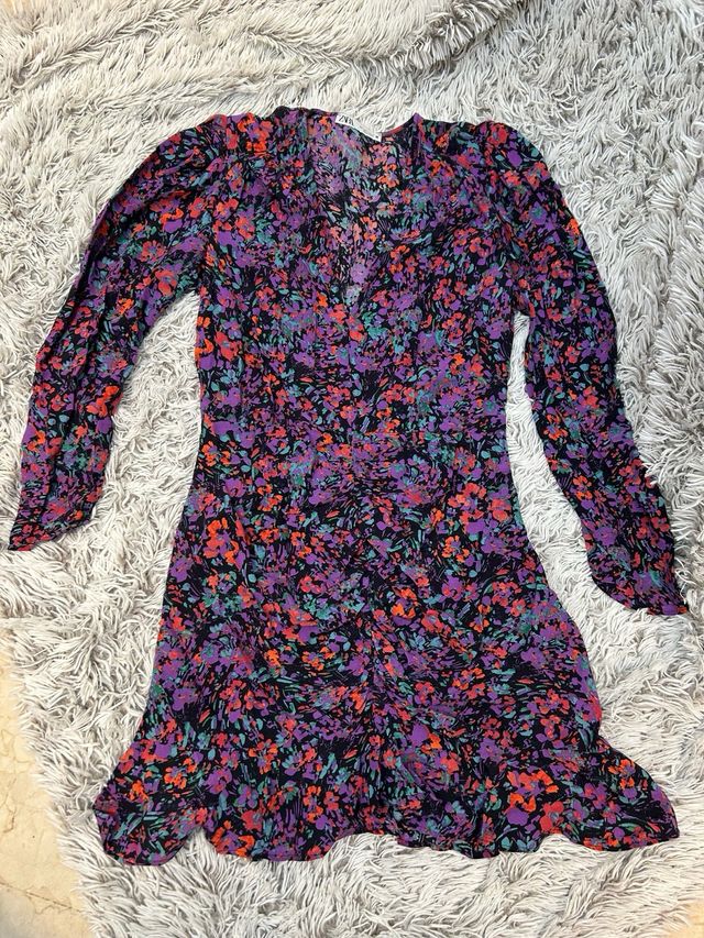 Vestido Zara Estampado Flores Morado