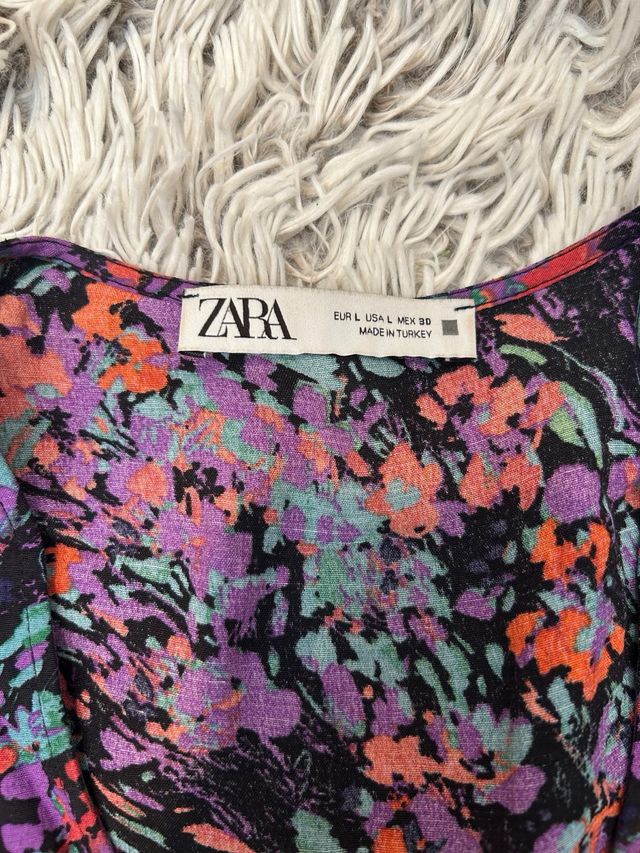 Vestido Zara Estampado Flores Morado