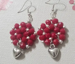 Orecchini rossi con cuore argentato