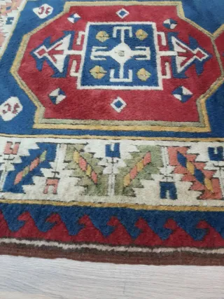 Alfombra 100% Lana Azul y Roja