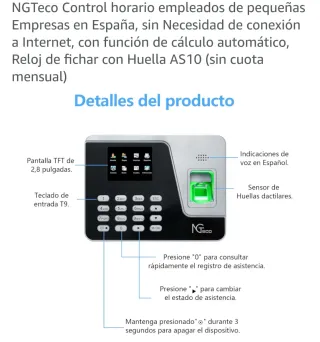 NGTeco AS10 Control horario Huella