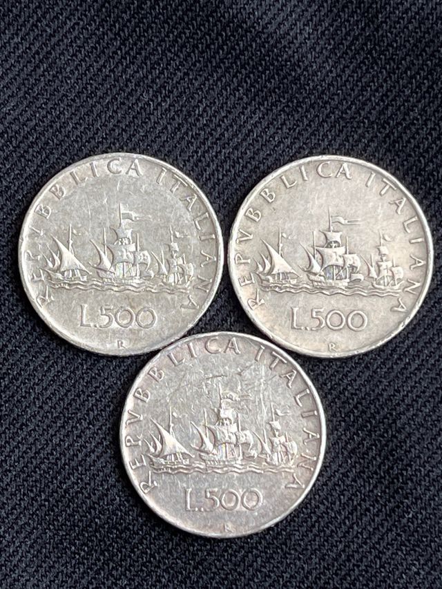 3 monete 500 Lire Argento Le Caravelle 500
