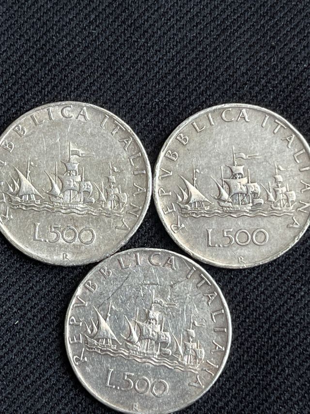 3 monete 500 Lire Argento Le Caravelle 500