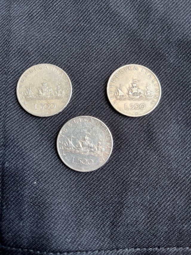 3 monete 500 Lire Argento Le Caravelle 500