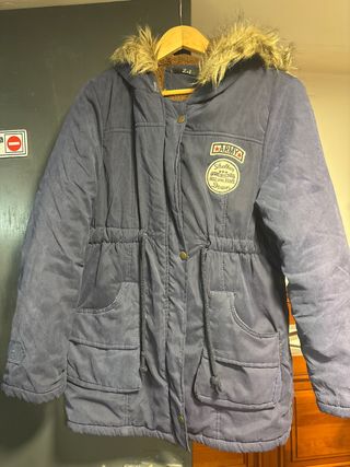 Chaquetón mujer azul y marrón