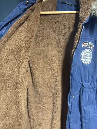 Chaquetón mujer azul y marrón