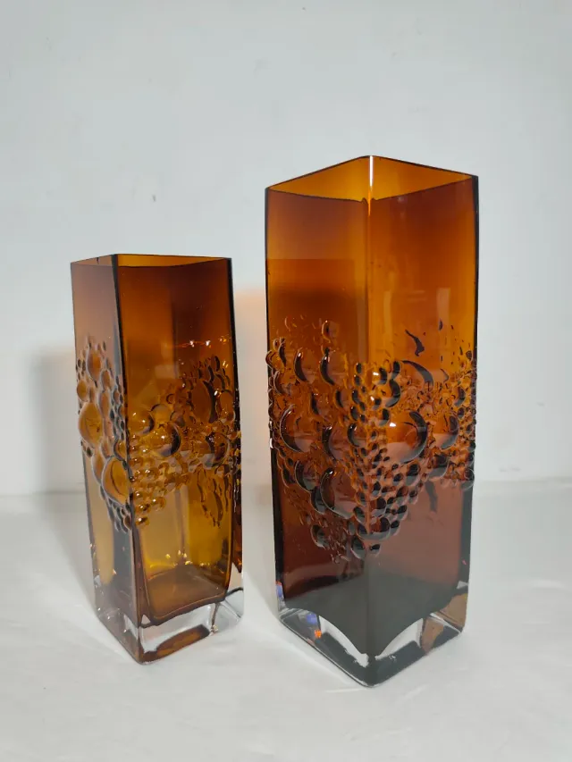 Par Jarrones Cristal Marrón Burbujas