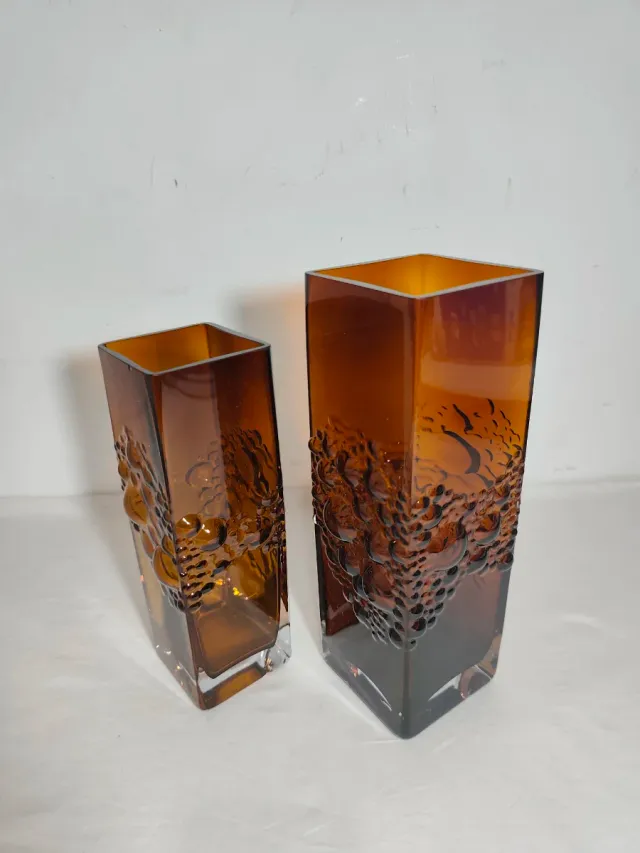 Par Jarrones Cristal Marrón Burbujas