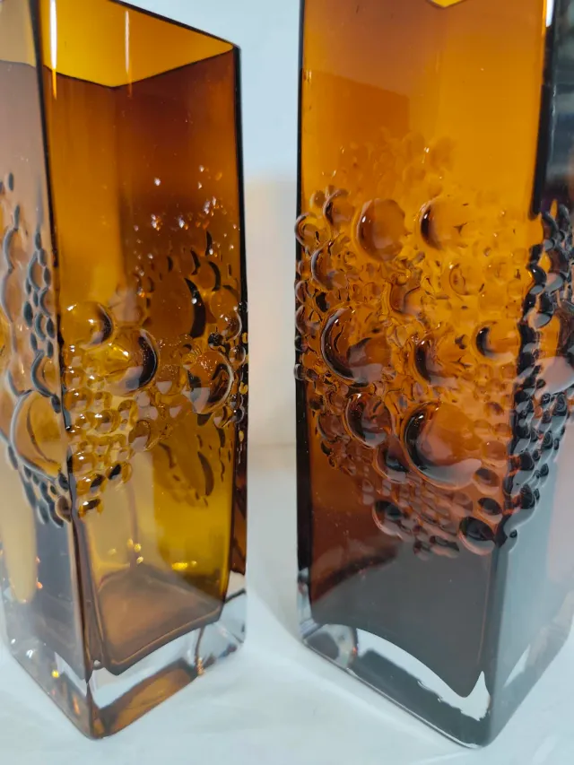 Par Jarrones Cristal Marrón Burbujas