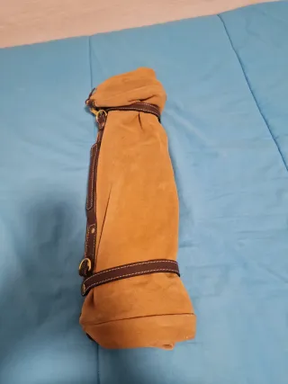 Maleta serraje auténtico cuero beige/marrón