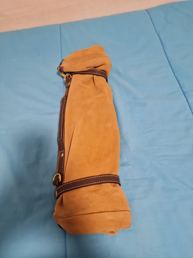 Maleta serraje auténtico cuero beige/marrón