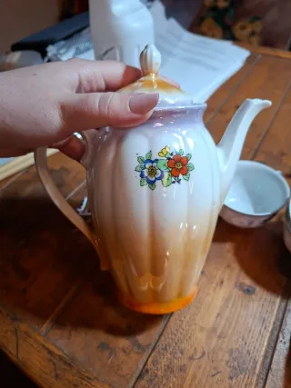 Juego de té porcelana flores naranja